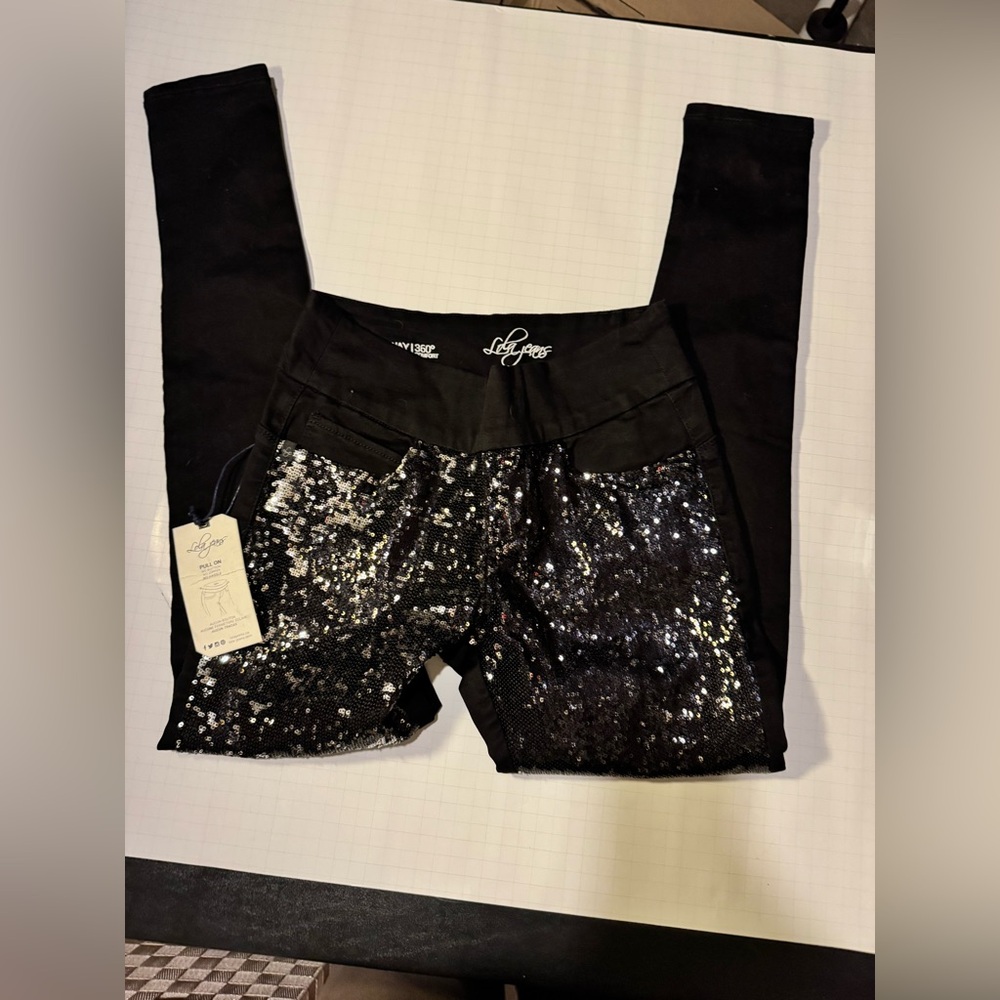 Lola High Waist Black Jeans with Silver Sequins